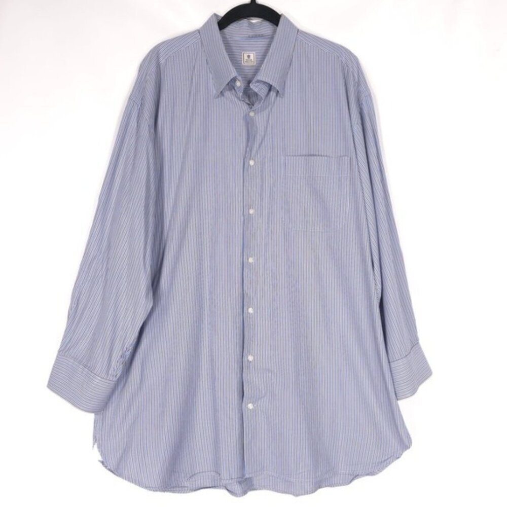 PETER MILLAR Men's Shirt Size XL Striped 3/4 Sleeve 21 Inch Blue Pocket